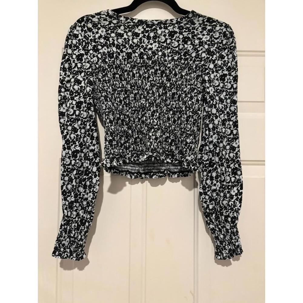 Women's sz 4 Boden black floral long sleeve blouse #897